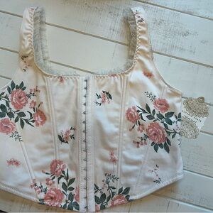 Altar’d State Cream and Floral corset with ruffle trim. Large NWT!
